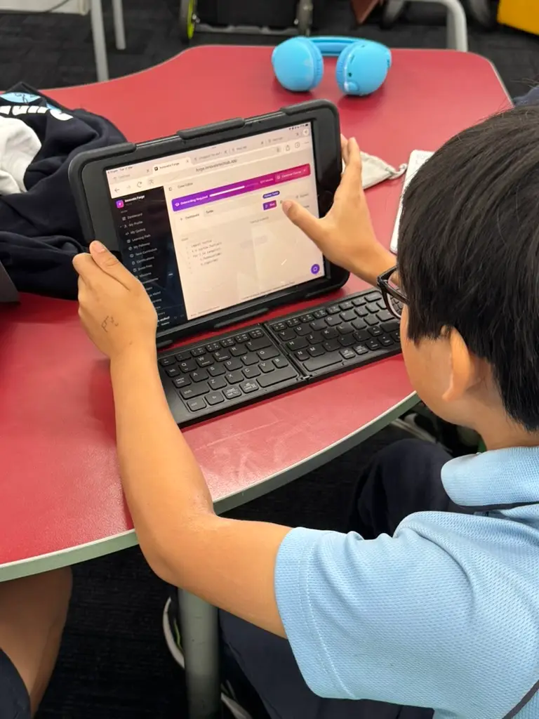 A Mount View Primary School student practising Python in the Forge learning environment