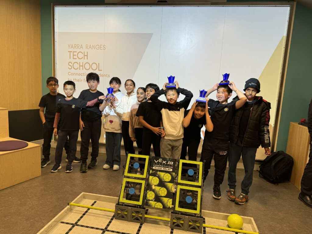 Students taking part in a robotics tournament